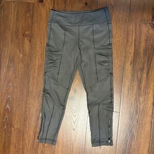Lululemon High Rise Utility Sz 8‎ Green Gray Pockets Leggings Medium Athletic